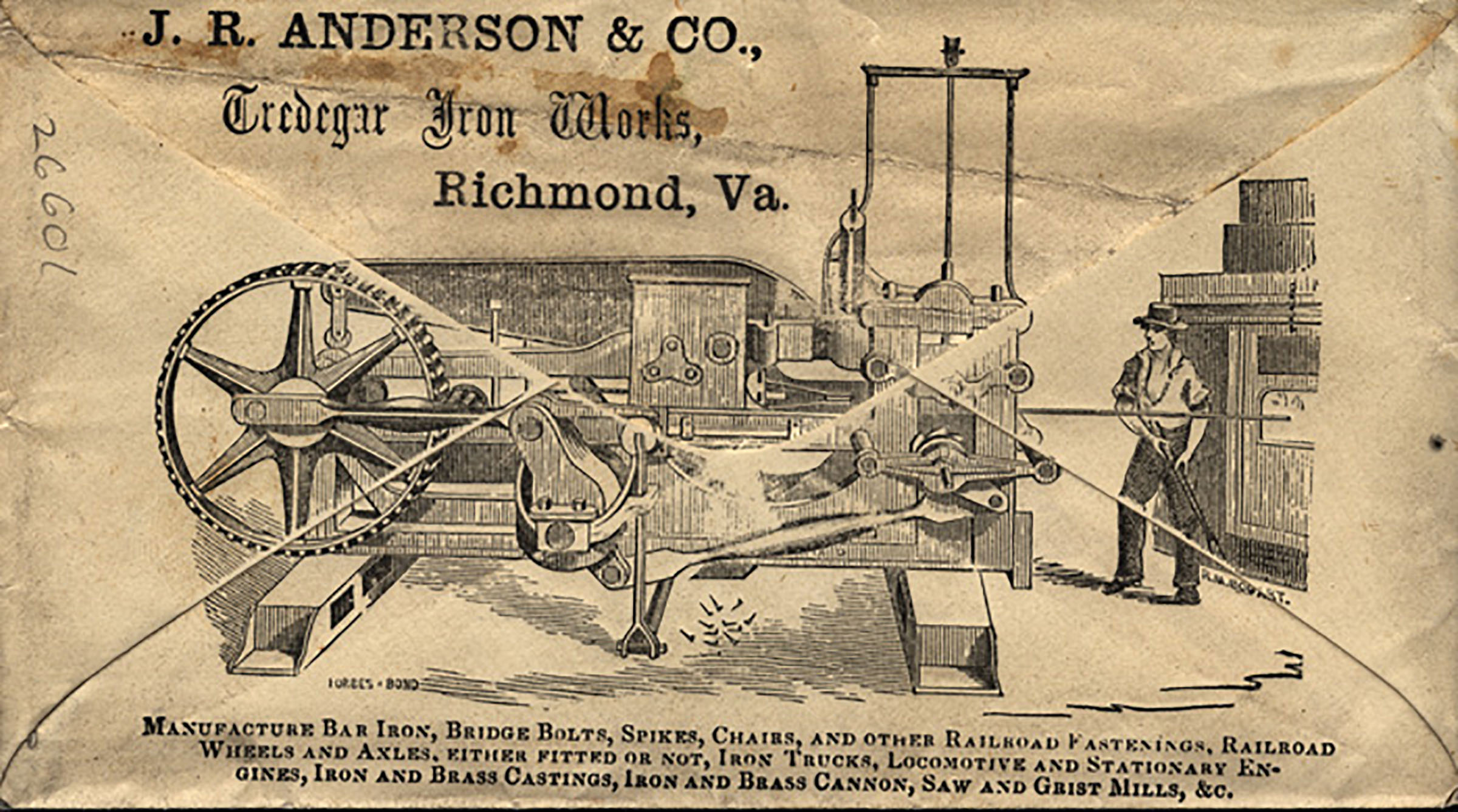 Envelope advertising Tredegar iron products.