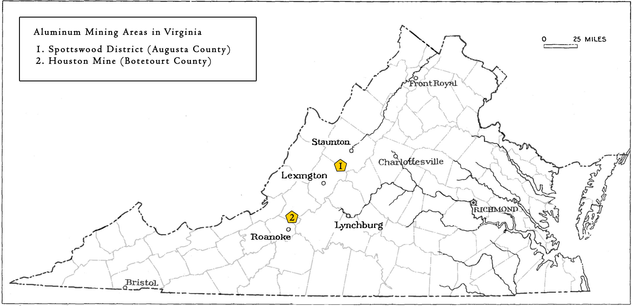 Aluminum mines and prospects in Virginia