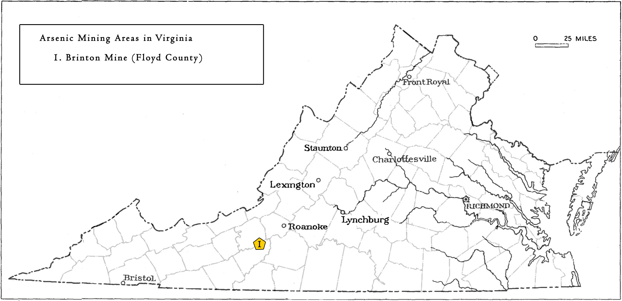 Locations in Virginia mined or prospected for Arsenic