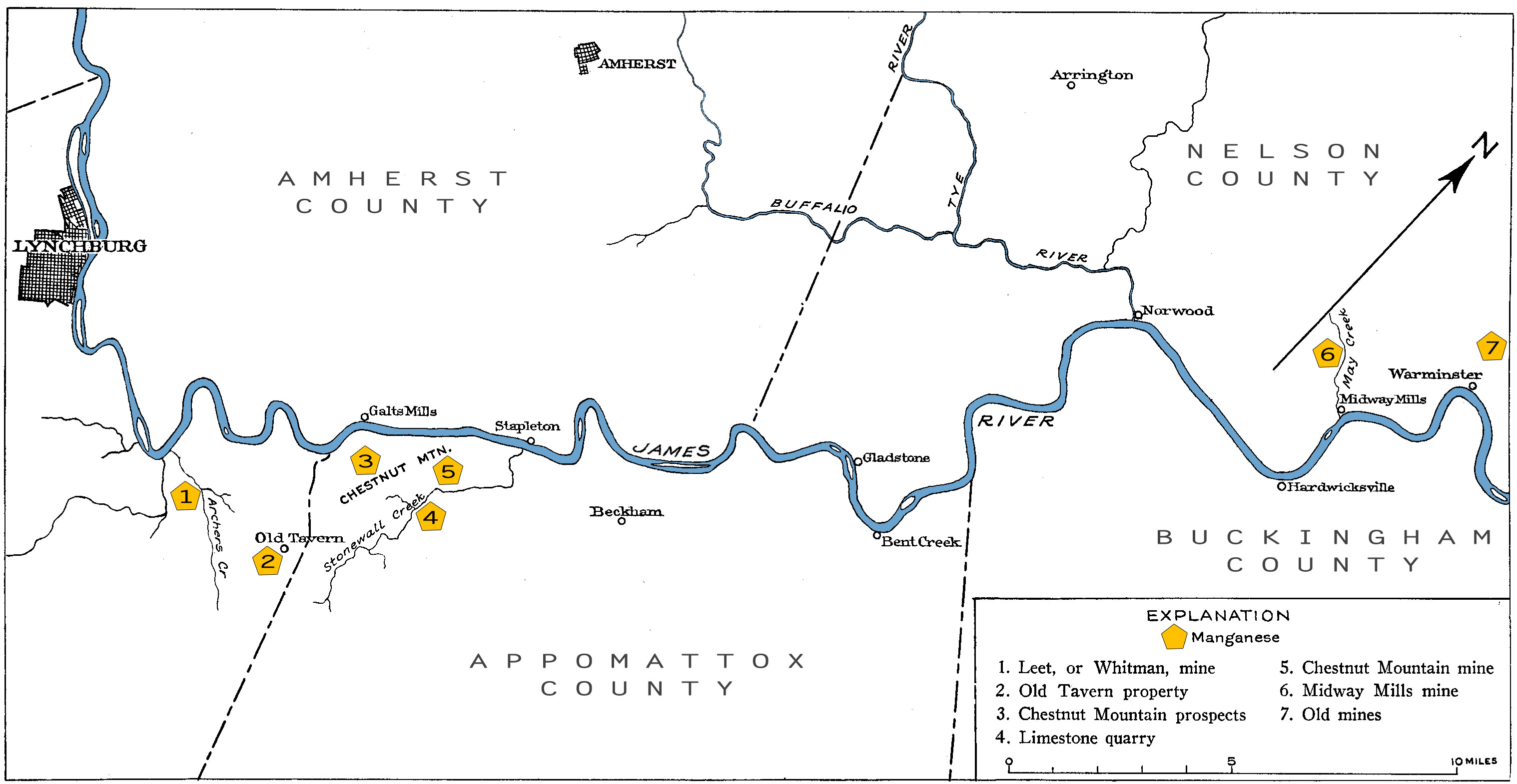 Manganese mines and prospects of the James River Iron and Marble Belt