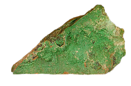 The rock Garnierite, a green nickel ore found in weathered and serpentinized ultramafic rocks