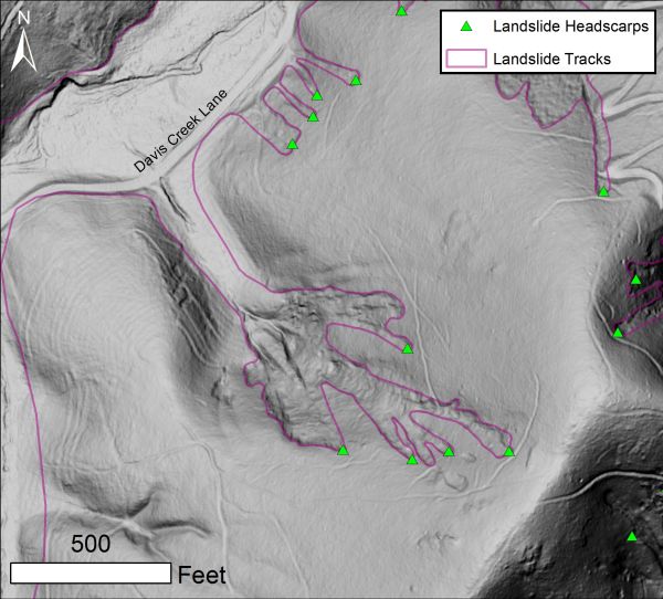 1-meter resolution LIDAR slopeshade of the Davis Creek area of Nelson County, Virginia