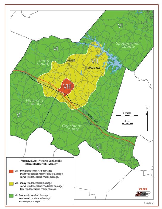 Virginia Earthquake Interpreted Mercalli Intensity