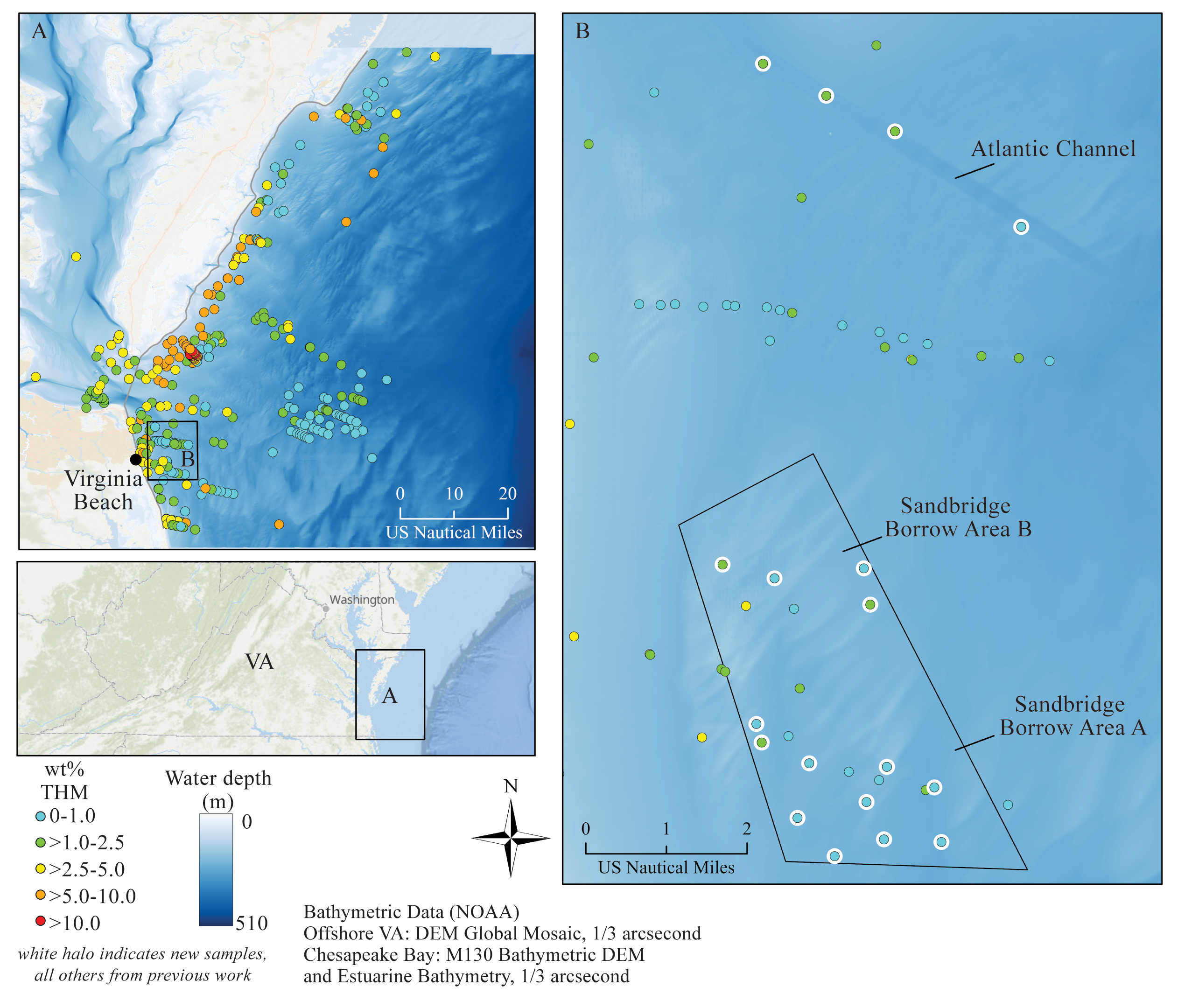 Heavy mineral geodatabase showing marine samples offshore of Virginia