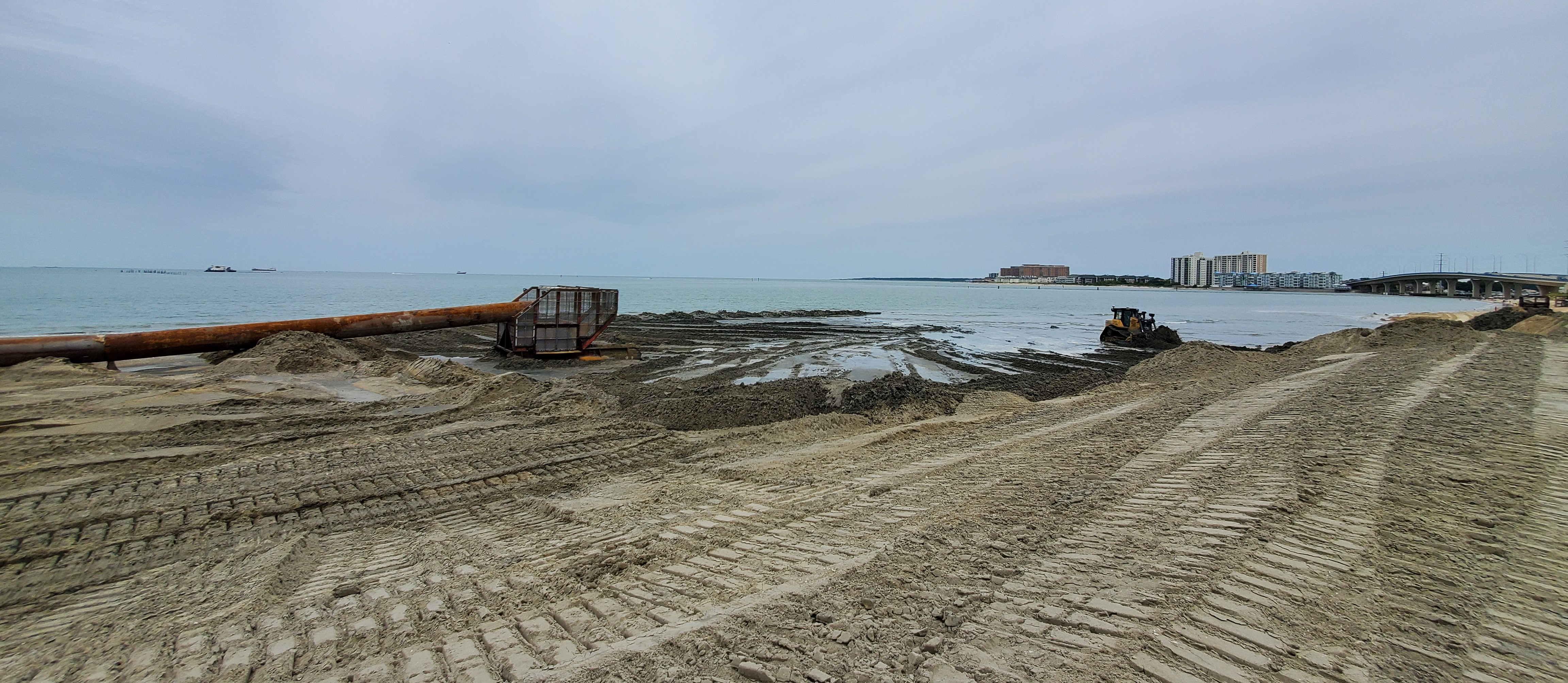 Active beach nourishment operation at Ocean Park Beach, VA (June 2022)