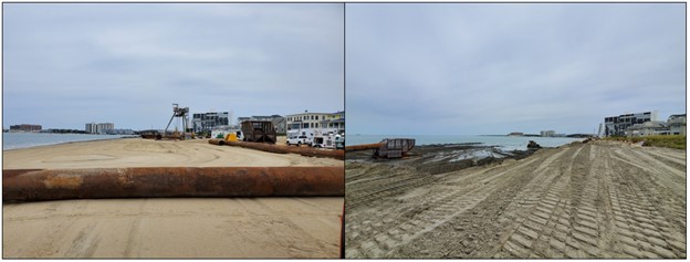 Active beach nourishment operation at Ocean Park Beach, VA (June 2022)