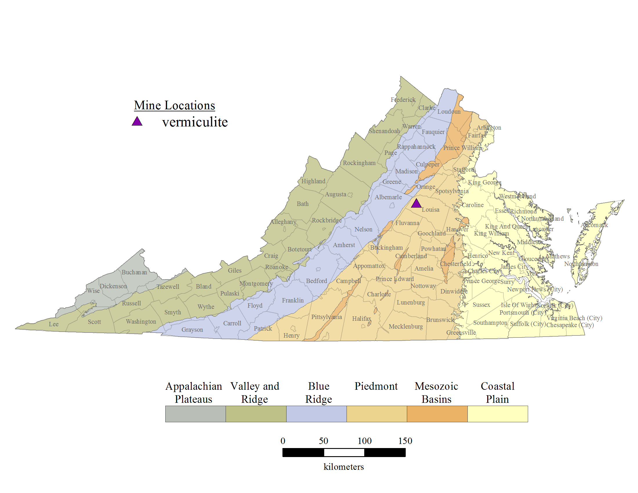 Vermiculite extraction sites in Virginia